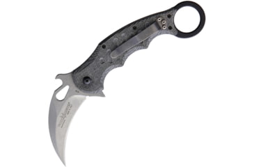 Image of Fox Karambit Linerlock Folding Knife, 3in stonewash finish Bohler N690 stainless karambit blade, Black, Black linen micarta handle, 479MIBSW