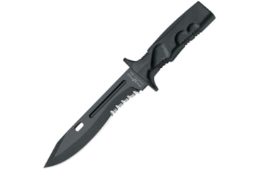Image of Fox Leonida Survival Knife, 7.25 black finish partially serrated Bohler N690 , Black Forprene handle, 02FX013