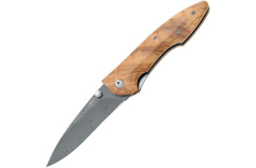Image of Fox Linerlock Olive Wood Folding Knife, 3.5 Damascus steel blade, Olive wood handle, 01FX240