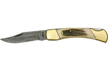 Image of Fox-N-Hound Damascus Lockback Folding Knife,Damascus Steel Clip Point, Stag Handle FH1