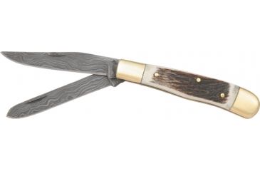 Image of Fox-N-Hound Damascus Trapper Folding Knife,Clip and Spey Blade, Genuine Stag Handle FH614