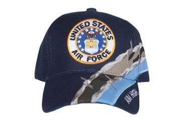Image of Fox Outdoor Embroidered Military Ball Cap, Air Force Insignia Barbwire / Navy, 78-545