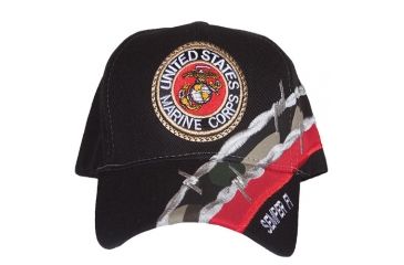 Image of Fox Outdoor Embroidered Military Ball Cap, Marines Insignia Barbwire / Black, 78-542
