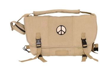 Image of Fox Outdoor Retro Courier Shoulder Bag, Khaki, Peace Sign 099598430887