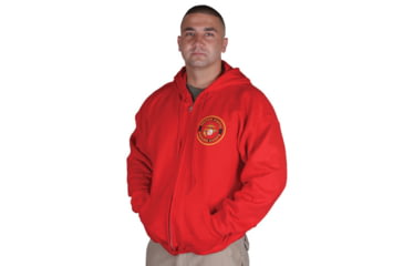Image of Fox Outdoor Zip Front Hooded Sweatshirt, Marines Logo - Red, Small, 64-855 S