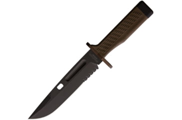 Image of Fox Spartan Fox Combat Knife, 7.25 black MIL-C-13924 burnished partially serrat, OD green Forprene handle, 02FX158