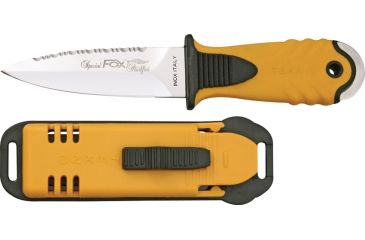 Image of Fox Tekno Sub Fixed Blade Knife, 4in, Serrated, Yellow Rubber Handle FOX64611