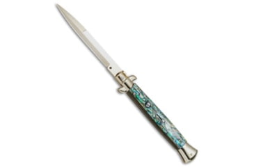 Image of Frank Beltrame 11 Italian Stiletto Automatic Folding Knife, 4.875in, Stainless Steel, Bayonet Blade, Abalone, Blue Handle, Blue/Gold, 10.75 inch, BHQ-82054