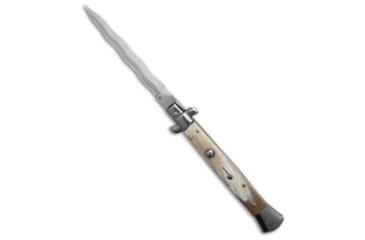 Image of Frank Beltrame 11 Italian Stiletto Automatic Folding Knife, 5.00in, Stainless Steel, Kriss Blade, Horn, Tan Handle, Tan/Gray, 11.00 inch, BHQ-205377