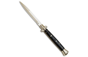 Image of Frank Beltrame 11 Italian Stiletto Automatic Folding Knife, 4.875in, Stainless Steel, Bayonet Blade, Ebony, Black Handle, Black/Gold, 10.75 inch, BHQ-82051