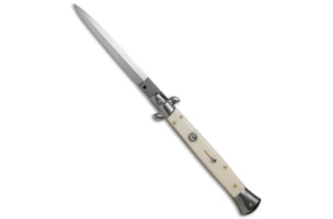 Image of Frank Beltrame 11 Italian Stiletto Automatic Folding Knife, 5.00in, Stainless Steel, Dagger Blade, Acrylic, White Handle, White/Steel, 11.00 inch, BHQ-50933