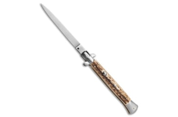 Image of Frank Beltrame 11 Italian Stiletto Automatic Folding Knife, 5.00in, Stainless Steel, Spear Point Blade, Stag, Brown Handle, Brown/Gray, 11.00 inch, BHQ-23760