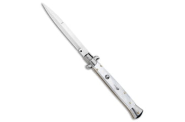 Image of Frank B Frank B 11" Italian Stiletto Automatic Knife White Pearlex 5" Bayonet, White, Stainless Steel, adult, BHQ-99918
