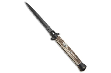 Image of Frank Beltrame 11 Italian Stiletto Bayonet Automatic Folding Knife, 5.00in, Stainless Steel, Bayonet Blade, Stag, Brown Handle, Brown/Black, 11.00 inch, BHQ-72049