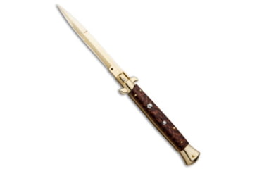 Image of Frank Beltrame 11 Italian Stiletto Bayonet Automatic Folding Knife, 5.00in, Stainless Steel, Bayonet Blade, Wood, Wood Handle, Wood/Gold, 11.00 inch, BHQ-85969