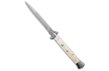 Image of Frank Beltrame 11 Italian Stiletto Bayonet Swinguard Automatic Folding Knife, 5.00in, Stainless Steel, Bayonet Blade, Gemstone, White Handle, White/Gray, 11.00 inch, BHQ-182790