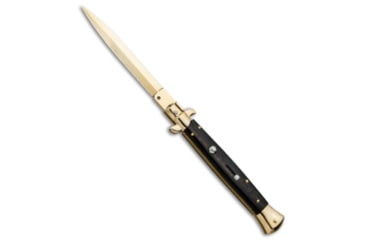 Image of Frank Beltrame 11 Italian Stiletto Dagger Automatic Folding Knife, 5.00in, Stainless Steel, Dagger Blade, Ebony, Black Handle, Black/Gold, 11.00 inch, BHQ-85971