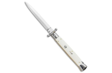 Image of Frank Beltrame 11 Italian Stiletto Swinguard Automatic Folding Knife, 5.00in, Stainless Steel, Dagger Blade, Bone, White Handle, Satin Dagger, White/Steel, 11.00 inch, BHQ-105551