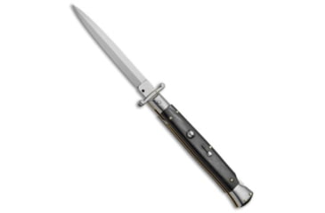 Image of Frank Beltrame 11 Italian Stiletto Swinguard Automatic Folding Knife, 5.00in, Stainless Steel, Dagger Blade, Dark Horn, Black Handle, Satin Dagger, Black/Gray, 11.00 inch, BHQ-51610
