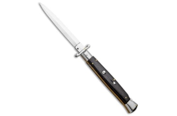Image of Frank Beltrame 11 Italian Stiletto Swinguard Automatic Folding Knife, 5.00in, Stainless Steel, Dagger Blade, Ebony, Black Handle, Satin Dagger, Black/Gray, 11.00 inch, BHQ-93733