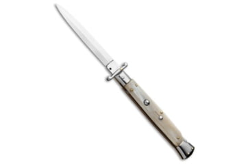 Image of Frank B Frank B 11&quot; Italian Stiletto Swinguard Automatic Honey Horn 5&quot; Satin Bayonet, Tan, Stainless Steel, adult, BHQ-93586