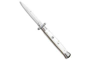 Image of Frank Beltrame 11 Italian Stiletto Swinguard Bayonet Automatic Folding Knife, 5.00in, Stainless Steel, Bayonet Blade, Acrylic, White Handle, White/Gray, 11.00 inch, BHQ-95085