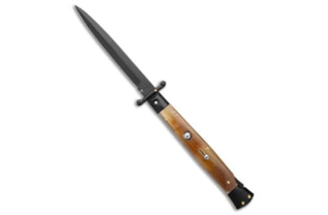 Image of Frank Beltrame 11in Italian Stiletto Automatic Folding Knife, 5.00in, Stainless Steel, Bayonet Blade, Horn, White Handle, White/Black, 11.00 inch, BHQ-175719