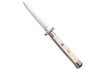 Image of Frank Beltrame 11 Italian Stiletto Swinguard Dagger Automatic Folding Knife, 5.00in, Stainless Steel, Dagger Blade, Acrylic, White Handle, Sim Ivory, White/Gray, 11.00 inch, BHQ-95092