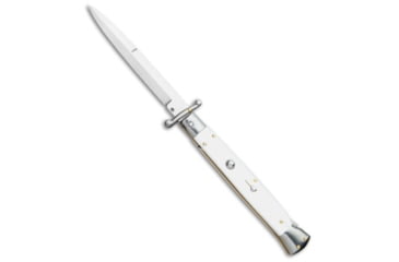 Image of Frank Beltrame 11 Italian White Pearlex Tactical Swinguard Automatic Folding Knife, 5.00in, Stainless Steel, Bayonet Blade, Acrylic, White Handle, White/Gray, 11.00 inch, BHQ-112072