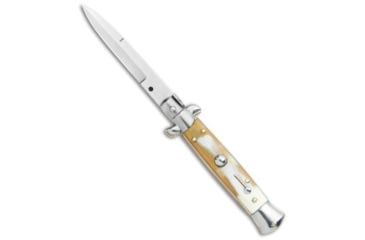 Image of Frank Beltrame 7.5 Italian Stiletto Automatic Folding Knife, 3.375in, Stainless Steel, Bayonet Blade, Horn, Tan Handle, Tan/Steel, 7.50 inch, BHQ-122286
