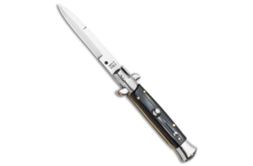 Image of Frank Beltrame 7.5 Italian Stiletto Automatic Folding Knife, 3.50in, Stainless Steel, Bayonet Blade, Acrylic, Black Handle, Black/Steel, 7.50 inch, BHQ-118530