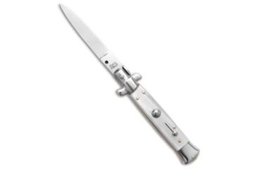 Image of Frank Beltrame 8 Italian Stiletto Automatic Folding Knife, 3.25in, Stainless Steel, Spear Point Blade, Acrylic, White Handle, White/Gray, 7.75 inch, BHQ-192814