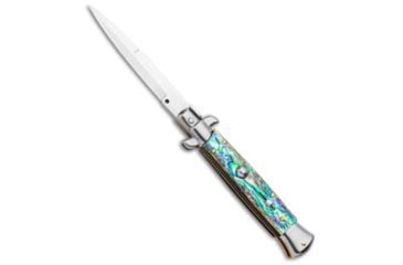 Image of Frank B Frank B 9" Italian Stiletto Automatic Bayonet Knife Abalone 4" Satin, Blue, Stainless Steel, adult, BHQ-95096
