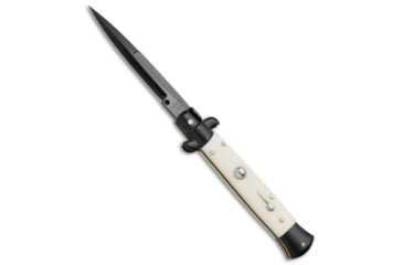 Image of Frank Beltrame 9 Italian Stiletto Bayonet Automatic Folding Knife, 4.00in, Stainless Steel, Bayonet Blade, Acrylic, White Handle, White/Black, 9.00 inch, BHQ-72062