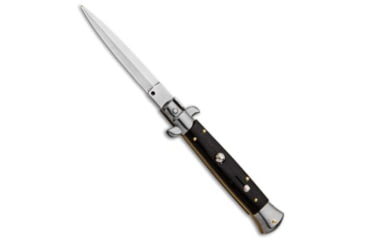 Image of Frank Beltrame 9 Italian Stiletto Dagger Automatic Folding Knife, 4.00in, Stainless Steel, Dagger Blade, Ebony, Black Handle, Black/Gray, 8.75 inch, BHQ-85141