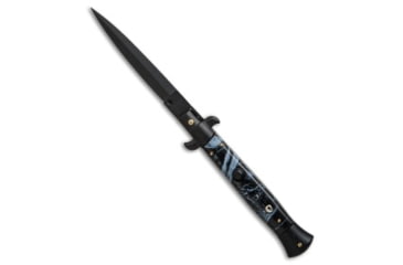 Image of Frank Beltrame 9 Italian Stiletto Automatic Folding Knife, 4.00in, Stainless Steel, Bayonet Blade, Acrylic, Black Handle, Dagger, Black/Black, 9.00 inch, BHQ-50935