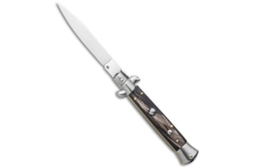 Image of Frank Beltrame 9 Italian Stiletto Automatic Folding Knife, 4.00in, Stainless Steel, Spear Point Blade, Dark Horn, Black Handle, Black/Steel, 9.00 inch, BHQ-74380
