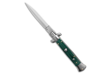 Image of Frank B Frank B 9" Italian Stiletto Automatic Knife Green Micarta 4" Satin Dagger, Green, Stainless Steel, adult, BHQ-233505