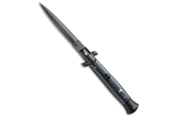 Image of Frank Beltrame 9 Italian Stiletto Automatic Folding Knife, 4.00in, Stainless Steel, Bayonet Blade, Carbon Fiber, Black Handle, Dagger, Black/Black, 9.00 inch, BHQ-50930