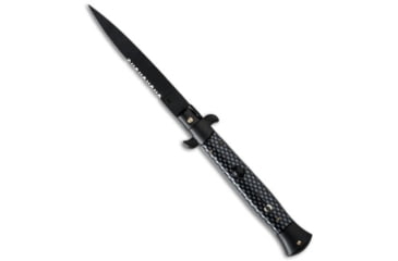 Image of Frank Beltrame 9 Italian Stiletto Automatic Folding Knife, 4.00in, Stainless Steel, Spear Point Blade, Acrylic, Black/White Handle, Black/White/Black, 9.00 inch, BHQ-50928