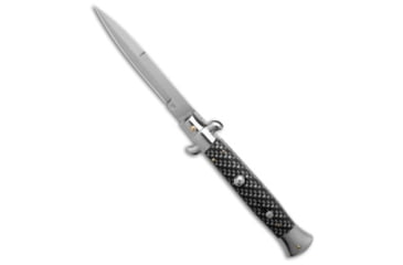 Image of Frank Beltrame 9 Italian Stiletto Automatic Folding Knife, 3.75in, Stainless Steel, Bayonet Blade, Teflon, Black Handle, Black/Gray, 9.00 inch, BHQ-134800