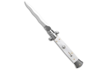Image of Frank Beltrame 9 Italian Stiletto Automatic Folding Knife, 4.00in, Stainless Steel, Kriss Blade, Acrylic, White Handle, White/Steel, 9.00 inch, BHQ-186377
