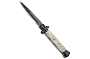 Image of Frank Beltrame 9 Italian Stiletto Bayonet Automatic Folding Knife, 4.00in, Stainless Steel, Bayonet Blade, Horn, Tan Handle, Tan/Black, 9.00 inch, BHQ-72063