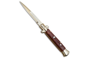 Image of Frank Beltrame 9 Italian Stiletto Bayonet Automatic Folding Knife, 4.00in, Stainless Steel, Bayonet Blade, Wood, Wood Handle, Wood/Gold, 8.75 inch, BHQ-71212