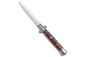 Image of Frank Beltrame 9 Italian Stiletto Bayonet Automatic Folding Knife, 4.00in, Stainless Steel, Bayonet Blade, Wood, Wood Handle, Wood/Gray, 8.75 inch, BHQ-141099
