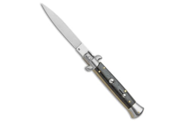 Image of Frank Beltrame 9 Italian Stiletto Spear Point Automatic Folding Knife, 4.00in, Stainless Steel, Spear Point Blade, Wood, Black Handle, Black/Gray, 8.75 inch, BHQ-141891