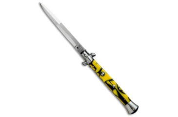 Image of Frank Beltrame SKM AB 11 Italian Stiletto Automatic Folding Knife, 5.00in, Stainless Steel, Bayonet Blade, Polymer, Yellow Handle, Yellow/Steel, 11.00 inch, BHQ-51079