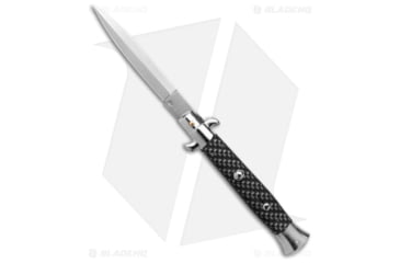 Image of Frank Beltrame 9 Italian Stiletto Automatic Folding Knife, 4.00in, Stainless Steel, Dagger Blade, Teflon, Black Handle, Black/Gray, 8.92 inch, BHQ-182797