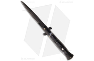 Image of Frank Beltrame 9 Italian Stiletto Automatic Folding Knife, 4.00in, Stainless Steel, Bayonet Blade, Acrylic, Black Handle, Standard, Black/Black, 9.00 inch, BHQ-50918