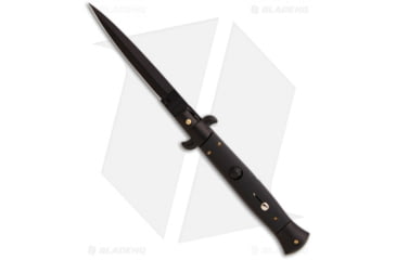 Image of Frank Beltrame 9 Italian Stiletto Automatic Folding Knife, 4.00in, Stainless Steel, Bayonet Blade, Aluminum, Black Handle, Black/Black, 9.00 inch, BHQ-50920